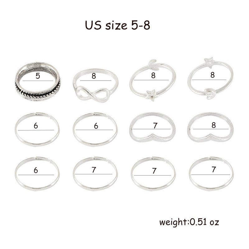 CSIYANJRY99 Boho Silver Star Moon Knuckle Ring Set for Women Vintage Silver Ring Set Stackable Midi Finger Rings Set - Image 4